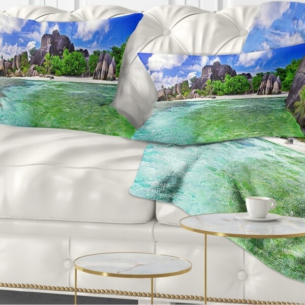 Designart 'Amazing La Diguse Island Seychelles' Landscape Printed Throw Pillow