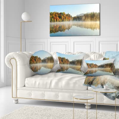 Designart 'Lake Autumn Foliage Fog Panorama' Modern Seascape Throw Pillow