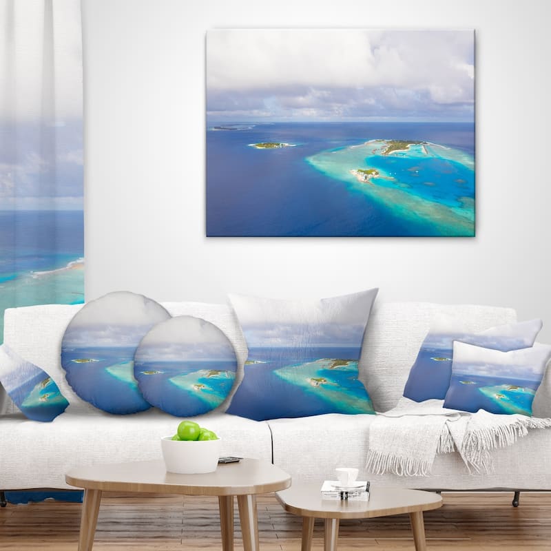 Designart 'Aerial View of Maldives Island' Modern Seascape Throw Pillow ...