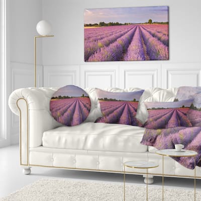 Designart 'Lavender Flower Rows in France' Landscape Printed Throw Pillow