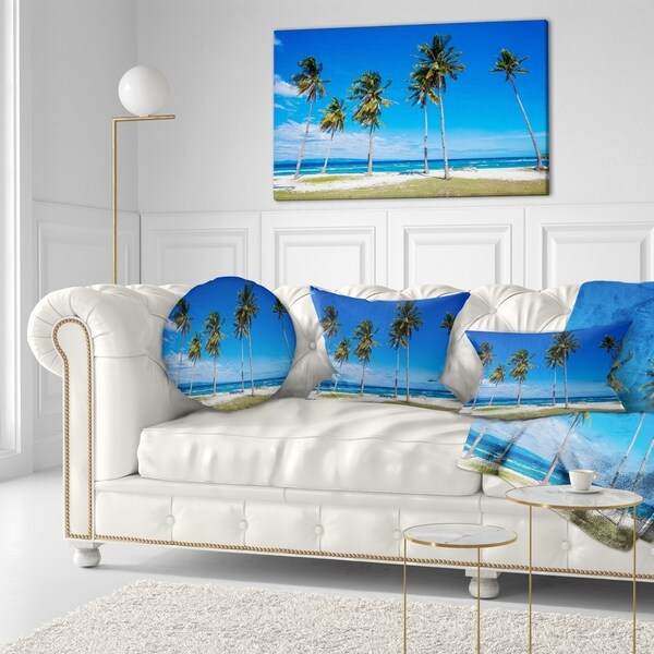 Designart 'Palms on Philippines Tropical Beach' Modern Seascape Throw Pillow