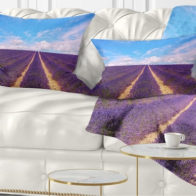 Designart 'Blooming Lavender Flower Field' Landscape Wall Throw Pillow