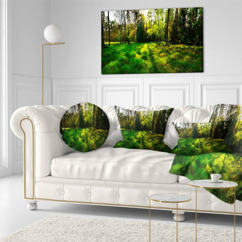 Designart 'Green Forest Sunset Panorama' Landscape Printed Throw Pillow