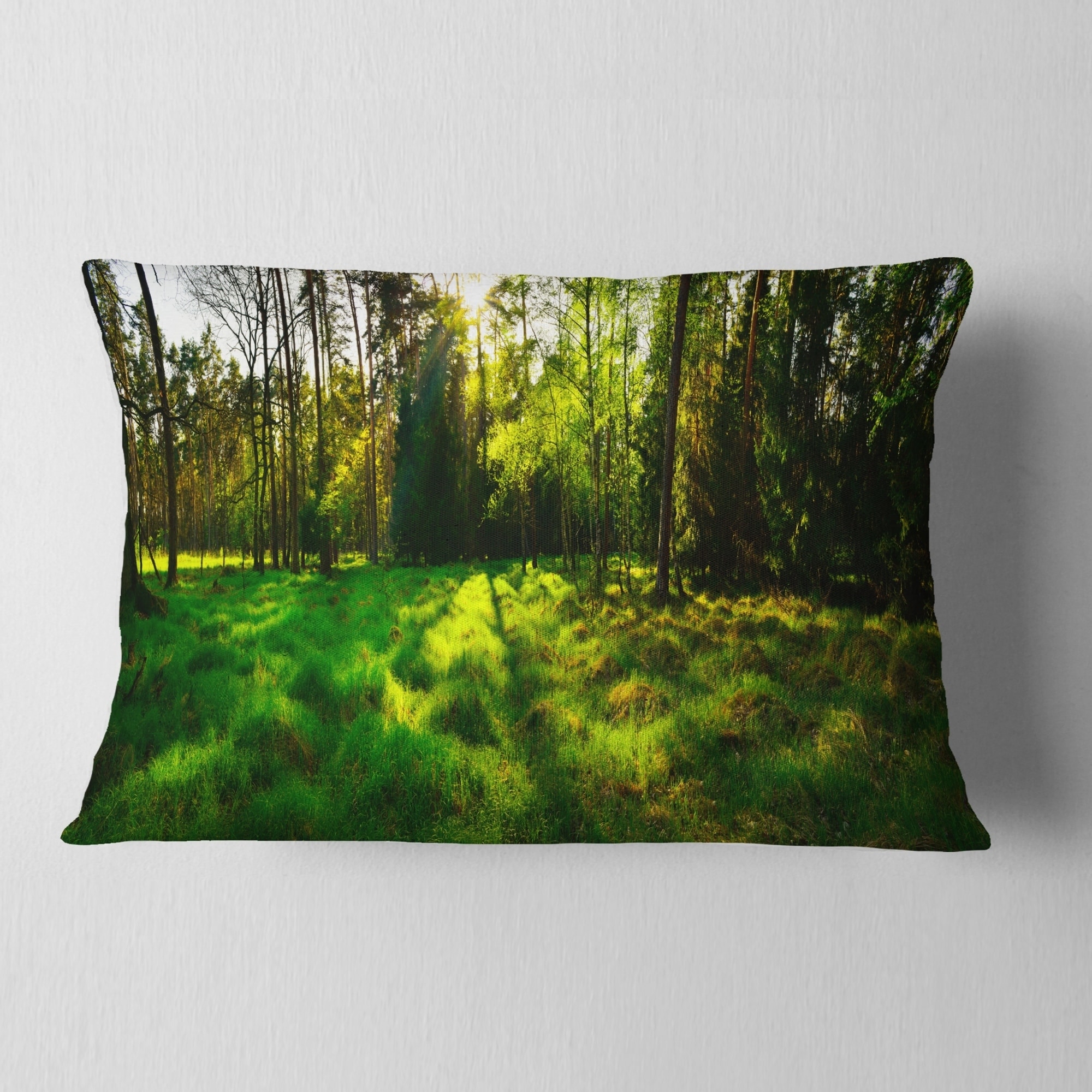 Designart Green Forest Sunset Panorama Landscape Printed Throw Pillow On Sale Overstock 20945109
