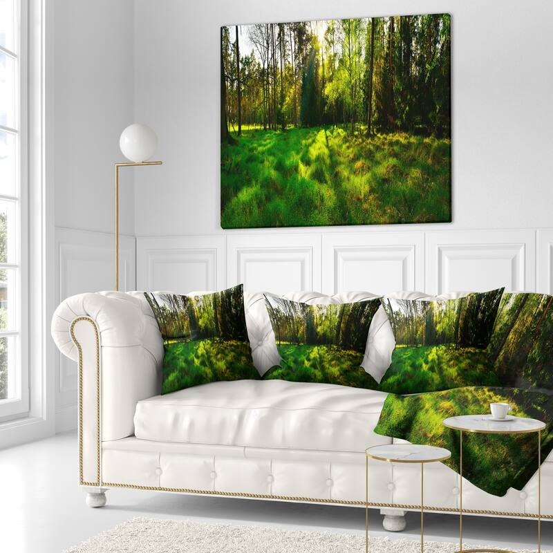 Designart 'Green Forest Sunset Panorama' Landscape Printed Throw Pillow