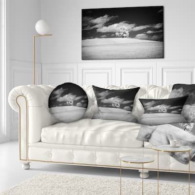 Designart 'Lonely Tree on Meadow Black White' Landscape Printed Throw Pillow