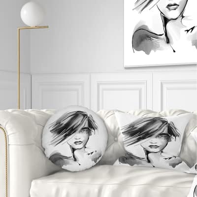 Designart 'Young Woman Black White' Abstract Portrait Throw Pillow