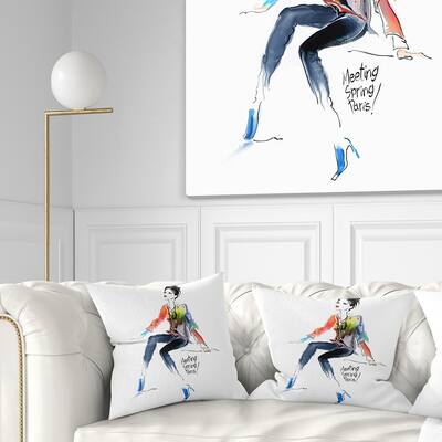 Designart 'Young Woman Colorful' Abstract Portrait Throw Pillow