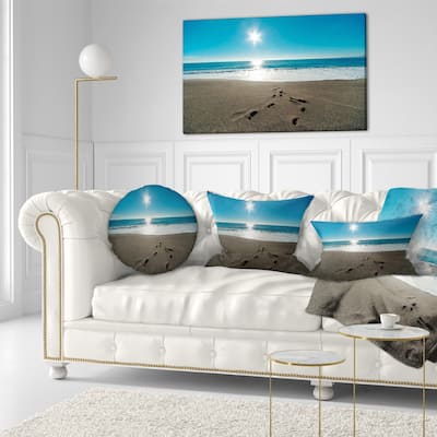 Designart 'Blue Sea and Footprints in Sand' Seascape Throw Pillow