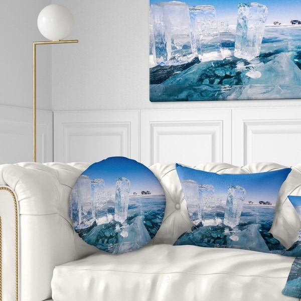 Designart 'Blue Ice and Off road Cars' Landscape Printed Throw Pillow