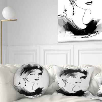 Designart 'Pretty Woman Black' Abstract Portrait Throw Pillow