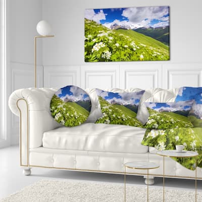 Designart 'Blossom Flowers in Mountains' Landscape Printed Throw Pillow