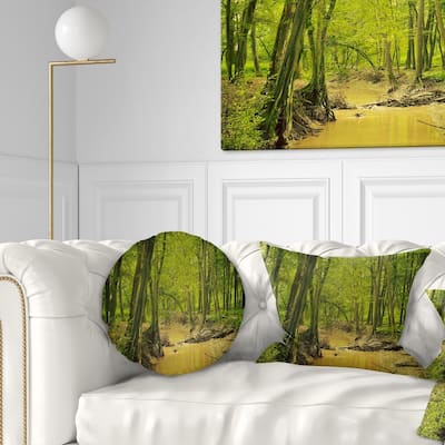 Designart 'Creek in Wild Green Forest' Oversized Forest Throw Pillow