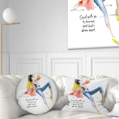 Designart 'Yellow Blue Young Woman' Abstract Portrait Throw Pillow