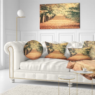 Designart 'Autumn Forest with Walking Path' Modern Forest Throw Pillow