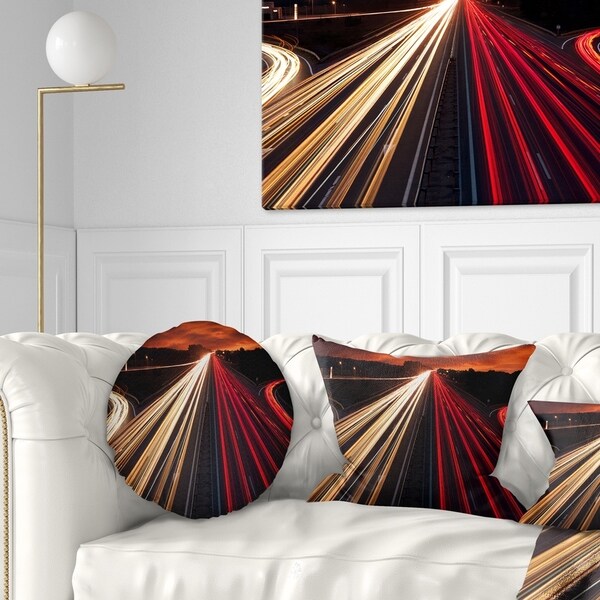 Designart 'Speed Traffic Trails' Cityscape Digital Throw Pillow