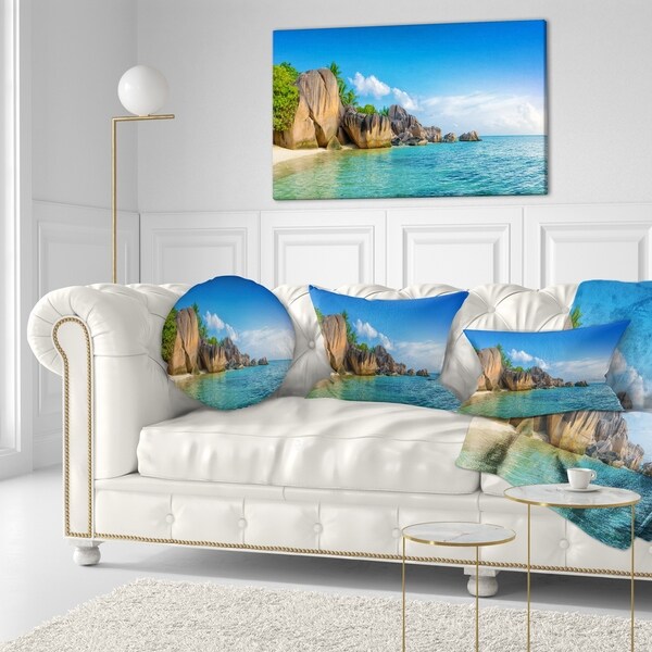 Designart 'Fantastic Seychelles Seashore' Seascape Throw Pillow