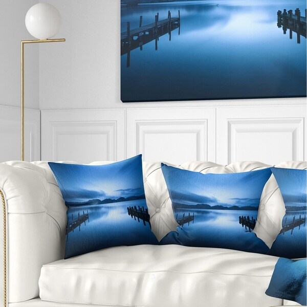 Designart 'Dark Blue Sea and Piers' Seascape Throw Pillow