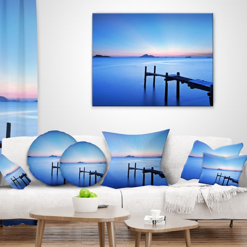 Designart 'wooden Pier In Blue Sea' Seascape Throw Pillow - On Sale 