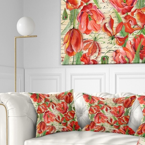 Designart 'Seamless Red Flower Pattern' Floral Throw Pillow