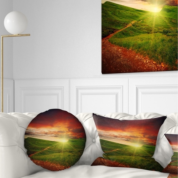 Designart 'Majestic Sunset and Path in Meadow' Landscape Printed Throw Pillow