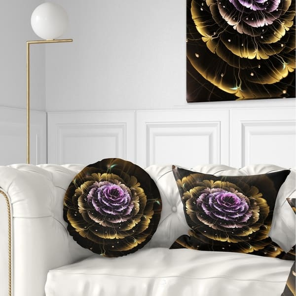 Designart Perfect Fractal Flower In Gold And Purple Floral Throw Pillow On Sale Overstock 20945577