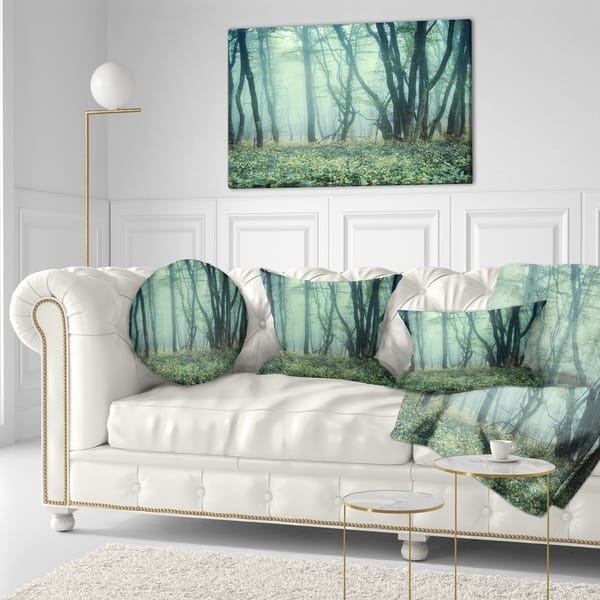 Designart Trail Through Foggy Forest Landscape Photo Throw Pillow On Sale Overstock 20945600