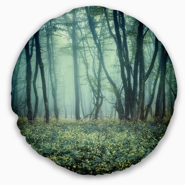 Designart Trail Through Foggy Forest Landscape Photo Throw Pillow On Sale Overstock 20945600