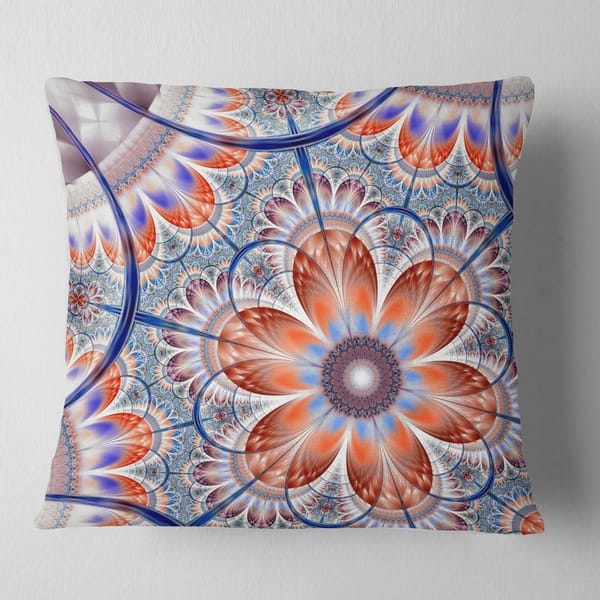 Designart Brown And Blue Large Fractal Flower Floral Throw Pillow On Sale Overstock 20945615
