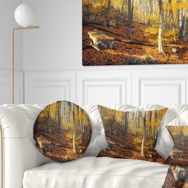 Designart 'Crimean Mountains Yellow Leaves' Landscape Photography Throw Pillow