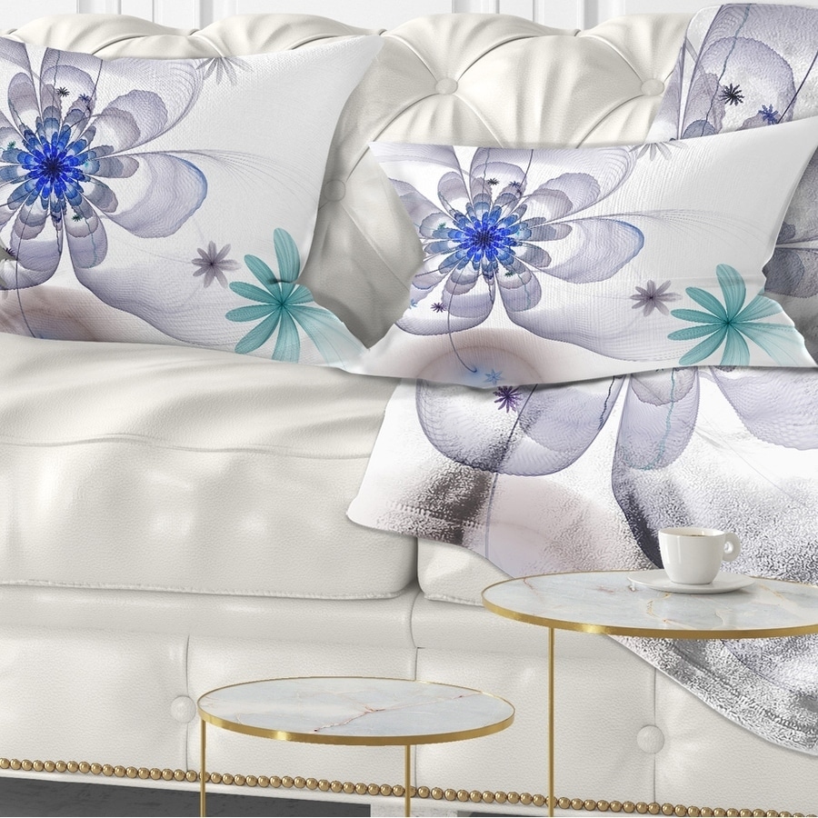 Designart Blue and Grey Symmetrical Fractal Flower Floral Throw Pillow