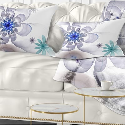 Designart 'Blue and Grey Symmetrical Fractal Flower' Floral Throw Pillow