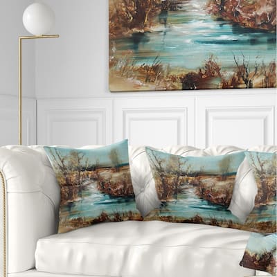 Designart 'Trees and Creek Oil Painting' Landscape Painting Throw Pillow
