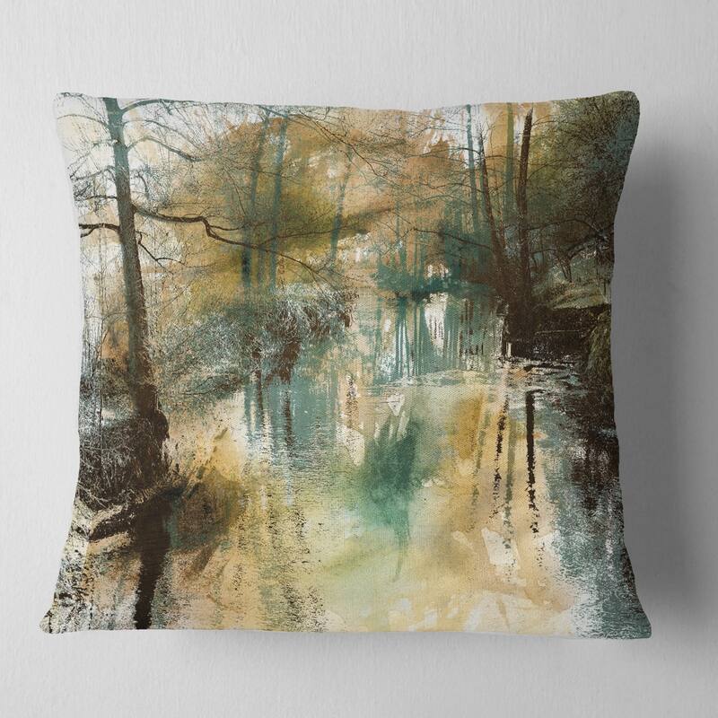 Designart 'River and Trees Oil Painting' Landscape Painting Throw Pillow