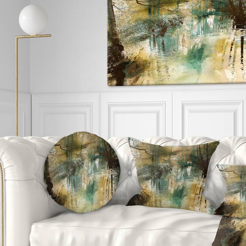 Designart 'River and Trees Oil Painting' Landscape Painting Throw Pillow - Round - 20 inches round - Large