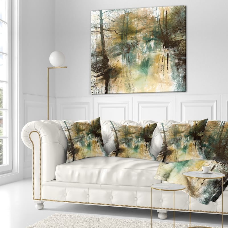 Designart 'River and Trees Oil Painting' Landscape Painting Throw Pillow