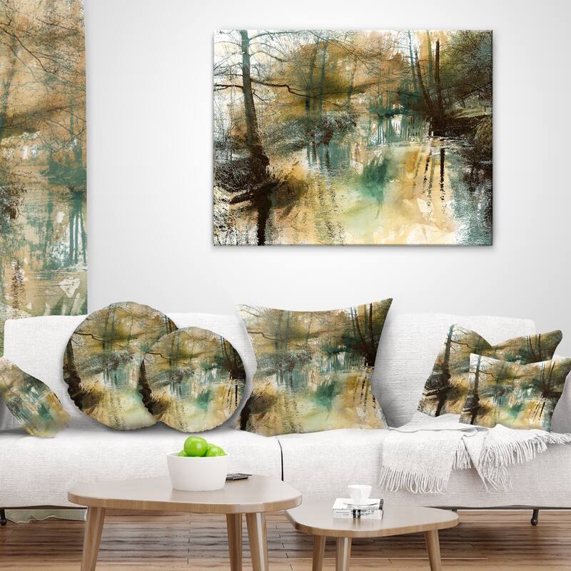 Designart 'River and Trees Oil Painting' Landscape Painting Throw Pillow