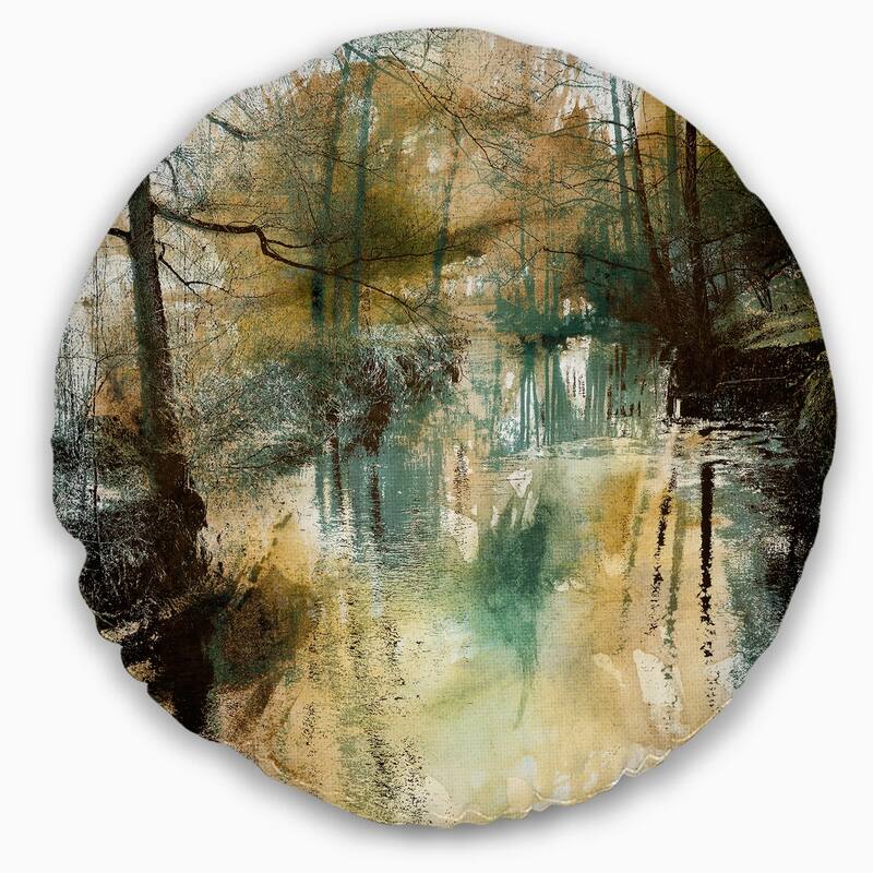 Designart 'River and Trees Oil Painting' Landscape Painting Throw Pillow