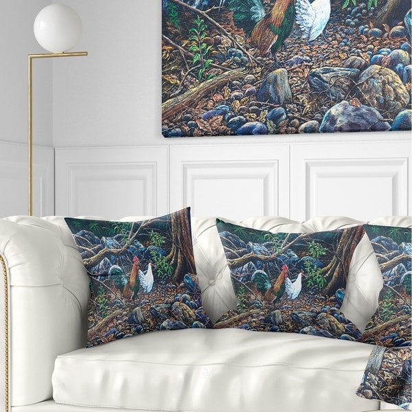 Designart 'Jungle Fowl in Forest' Landscape Printed Throw Pillow