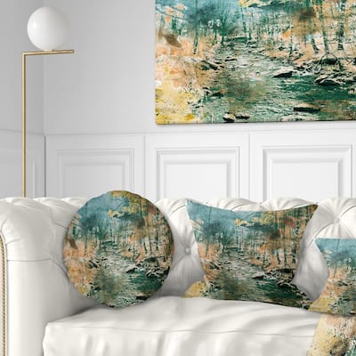 Designart 'Rocky River' Landscape Painting Throw Pillow