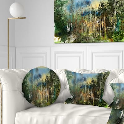 Designart 'Colorful Forest Watercolor' Landscape Painting Throw Pillow
