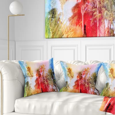 Designart 'Retro Palms Watercolor' Trees Painting Throw Pillow