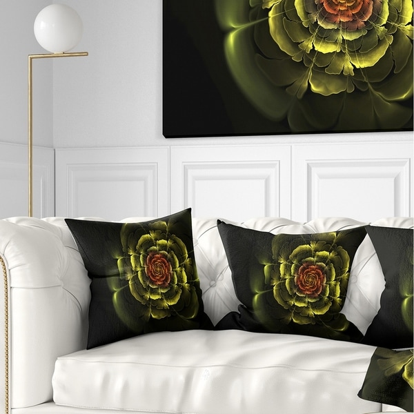 Designart 'Fractal Yellow Rose in Dark' Floral Throw Pillow