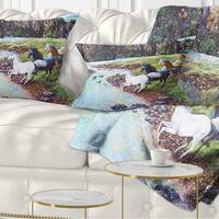 Designart 'Horses Crossing the Stream' Landscape Painting Throw Pillow ...