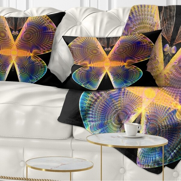 Designart 'Blue Yellow Fractal Butterfly in Dark' Abstract Throw Pillow