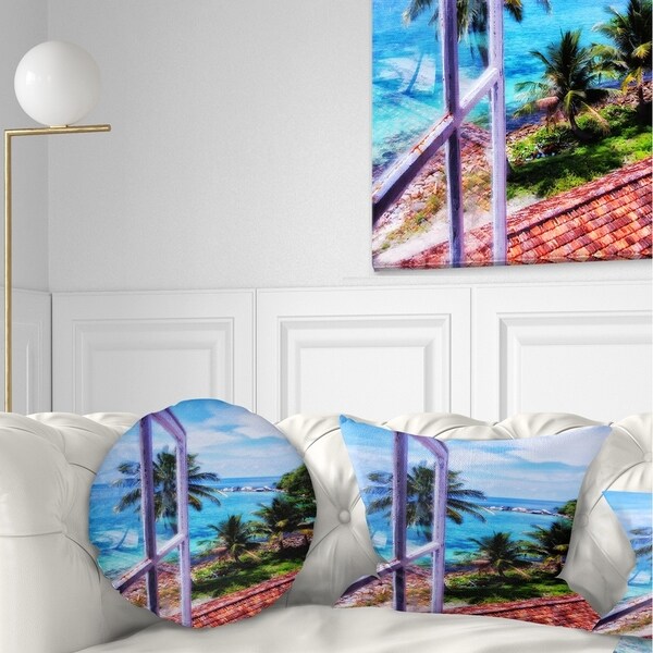 Designart 'Light House Window View' Landscape Photo Throw Pillow