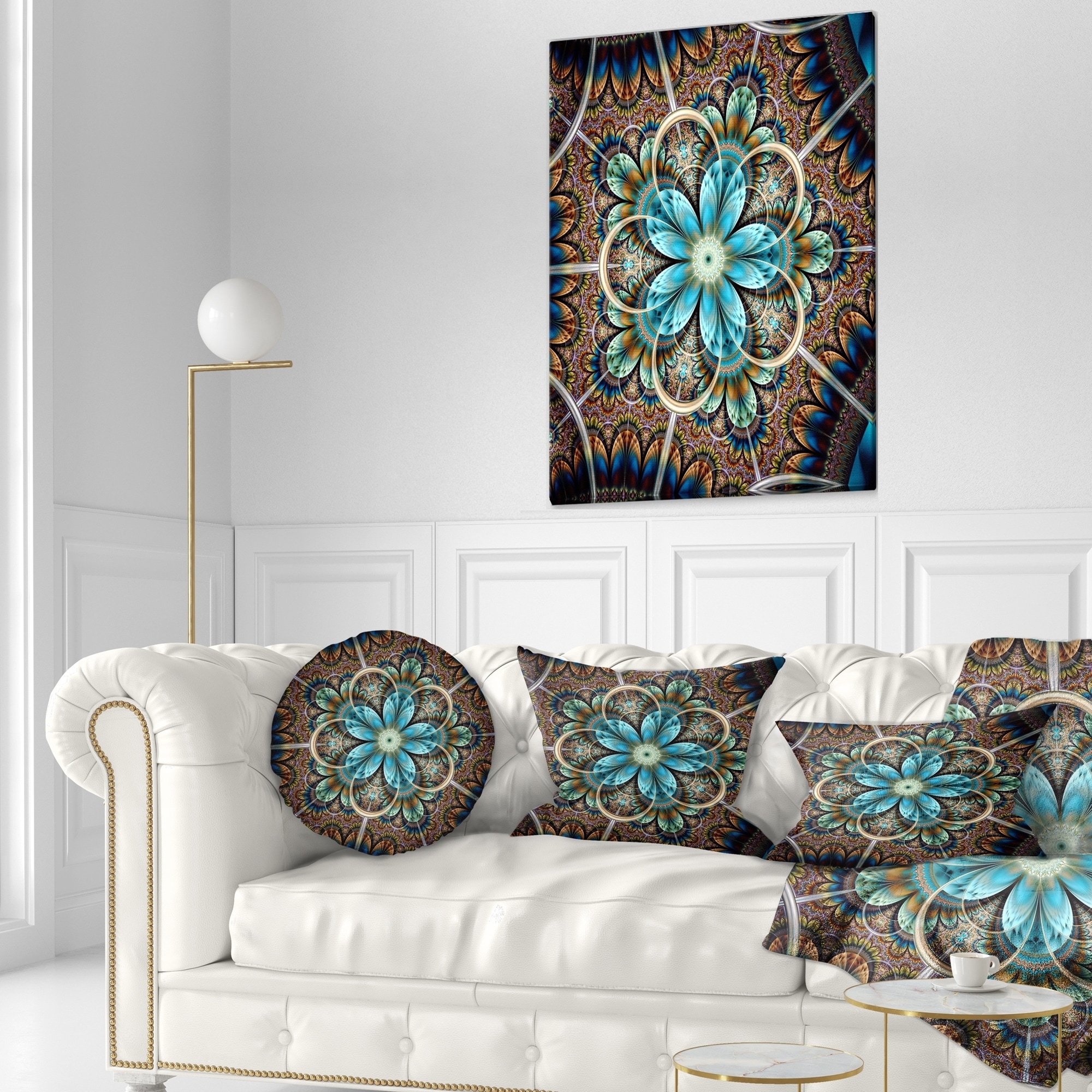 Shop Black Friday Deals On Designart Large Brown Blue Fractal Flower Floral Throw Pillow On Sale Overstock 20946041