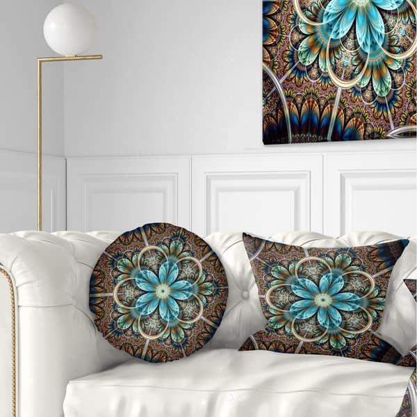 Designart Large Brown Blue Fractal Flower Floral Throw Pillow On Sale Overstock 20946041