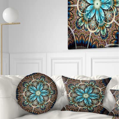 Designart 'Large Brown Blue Fractal Flower' Floral Throw Pillow