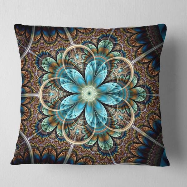 Designart Large Brown Blue Fractal Flower Floral Throw Pillow On Sale Overstock 20946041